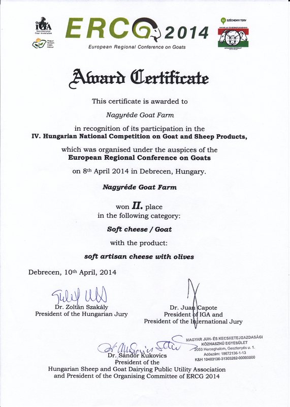 Kecskesajt díj, Nagyrédei Kecskefarm