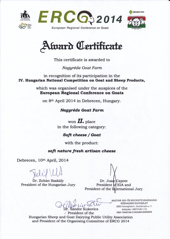 Kecskesajt díj, Nagyrédei Kecskefarm